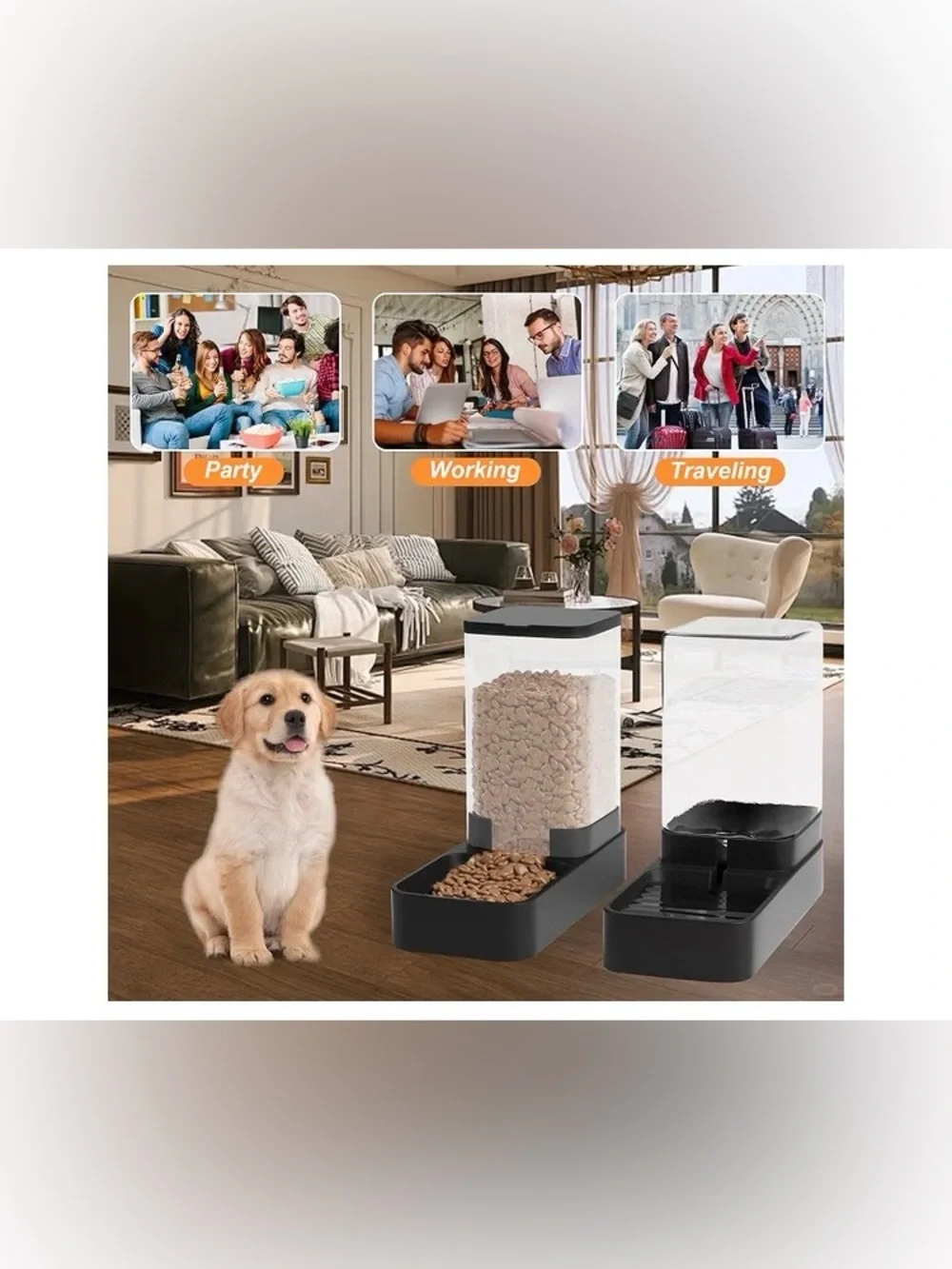 Automatic Cat Feeder and Water Dispenser in Set with Pet Food Bowl,(3.3L,Black)